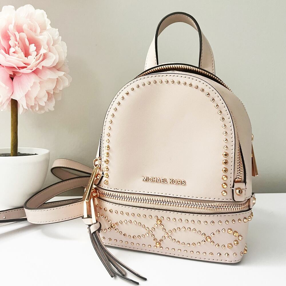 MK Michael Kors Rhea Mini Studded Backpack Pink Rose Gold